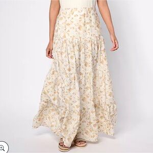 Peace Love World Boheme Pull-On Tiered Skirt Size 1XP Tan Cream Blue